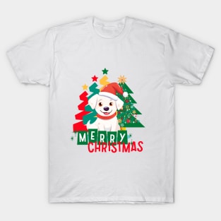 Cute White dog Merry Christmas T-Shirt